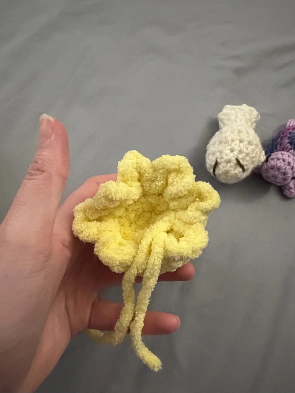 Handmade Crochet Plush Trio - Yellow Octopus, Purple Turtle, Cream fish